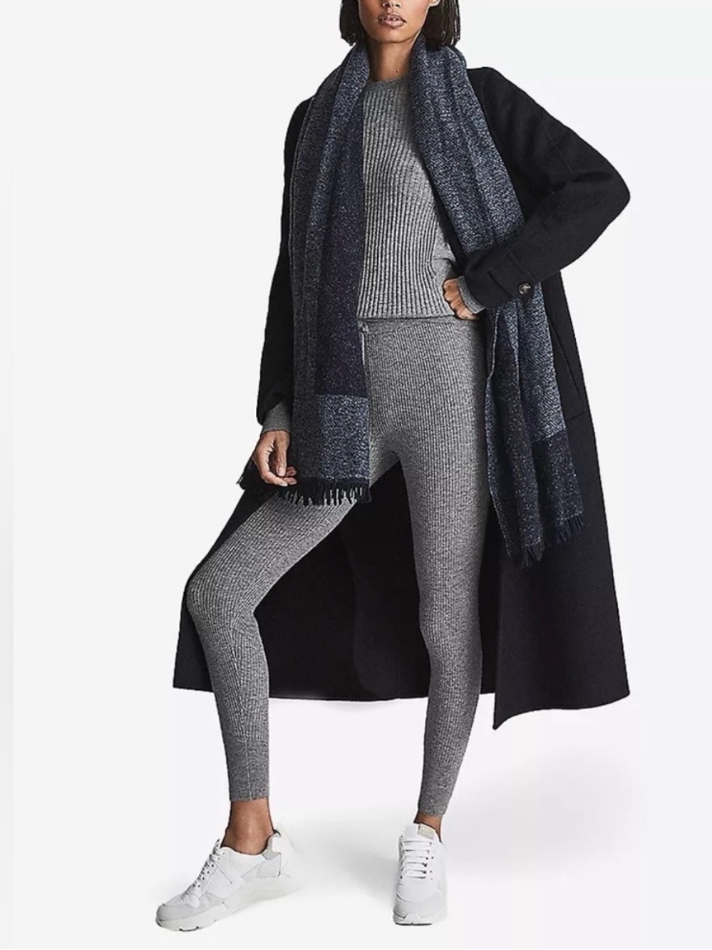 Reiss Nicola Ribbed High-Waist Leggings in Gray NWOT